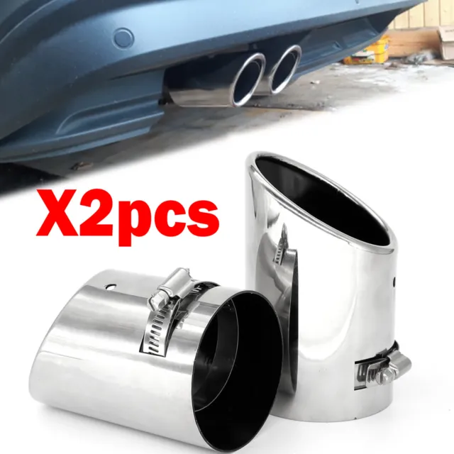 Universal Car S'Steel Chrome Exhaust Rear Tail Muffler Tip Pipe End Trim Dual X2