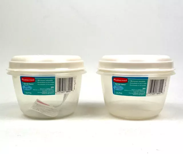 2 Rubbermaid Servin Saver Small Round Containers Almond Lids #0 1