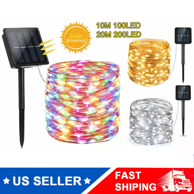 100/200 Solar LED Fairy String Light Copper Wire Outdoor Garden Decor Waterproof