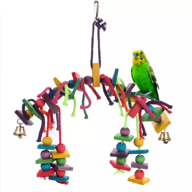 Bird Hanging Toy for Parrot Parakeets Cockatiels Cage Chew Wooden Fun Play Toys