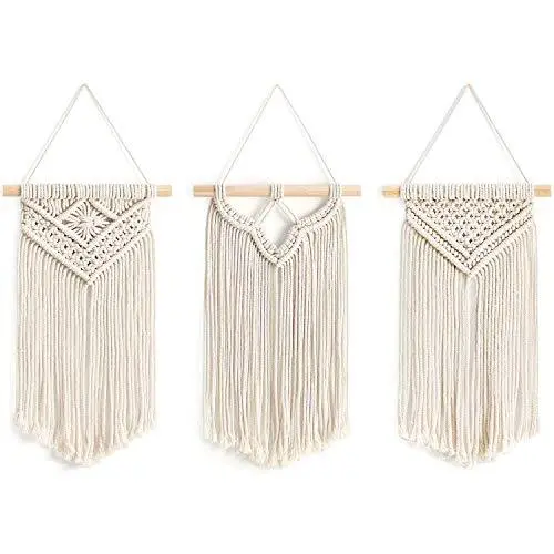 Mkouo Small Macrame Wall Hanging 3 Pack Art Woven Wall Decor Boho Chic Home D...