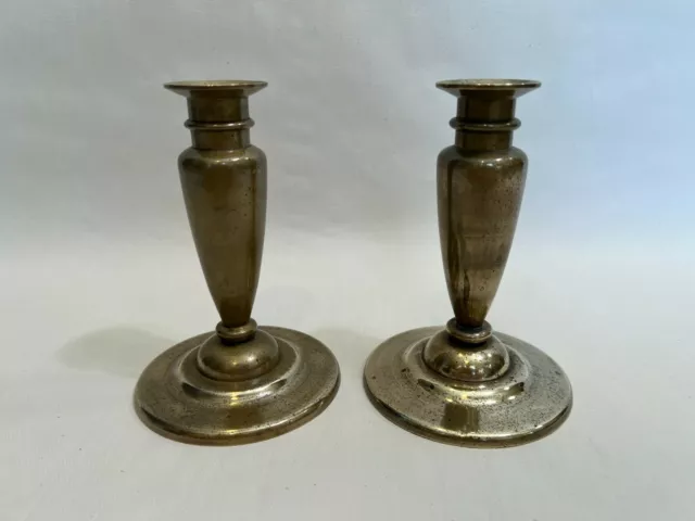 Pair of Vintage Chinese Heavy Brass Candlesticks, 6 1/2" Tall, 4 1/2" D (Bottom)