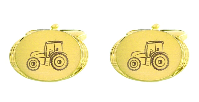 Traktor Manschettenknöpfe oval vergoldet mit Lasergravur + Box MM0711