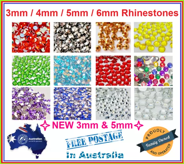 250-500 Acrylic Crystal Rhinestones Non-HotFix Flat Back Nail Art Craft 3mm-6mm