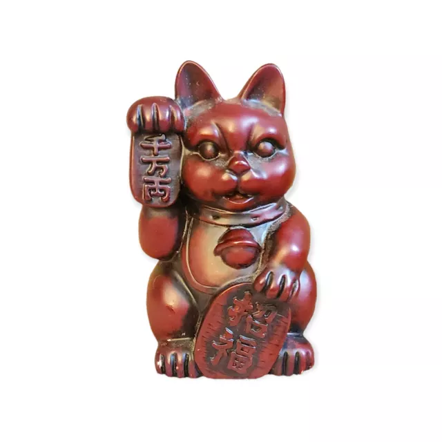 Maneki Neko Red Japanese Tradition 4" Beckoning Cat Statue Maneki Neko Resin Vtg