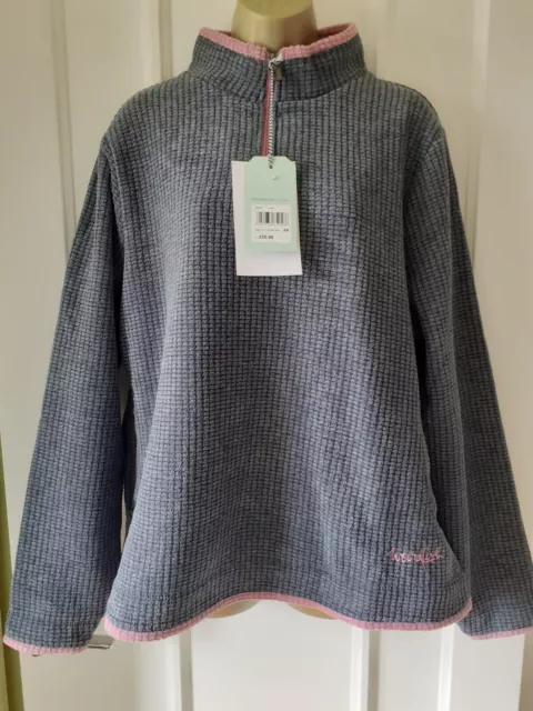 Weird Fish Ladies Dark Grey with Pink Edging Fleece Pullover Jumper -Size 18-New