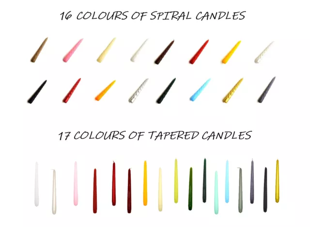 Tapered or Spiral Dinner Candles Pack of 10 Unscented Long Burning Time Wedding