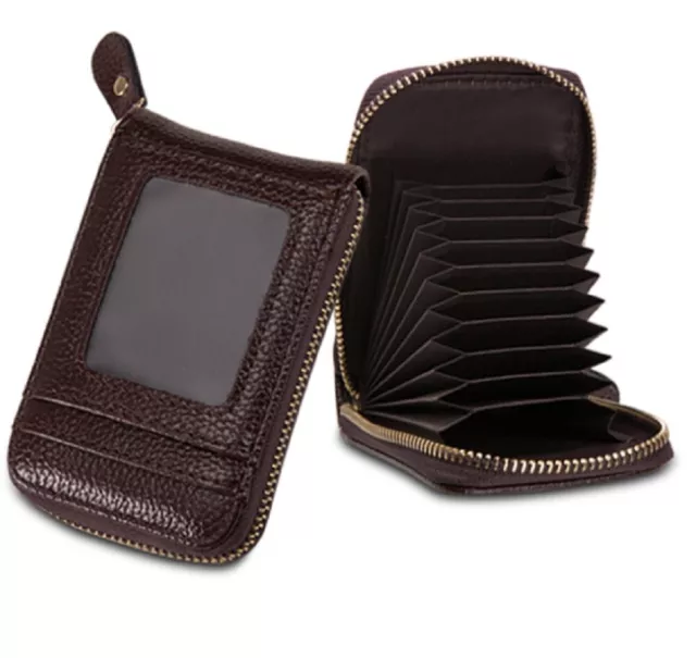 Men's Wallet Genuine Leather Credit Card Holder RFID Blocking Zipper Thin Pocket 4
