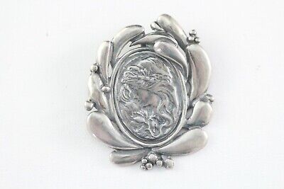 Vintage Art Nouveau Inspired Oval Stamped Cameo Sterling Silver Pendant