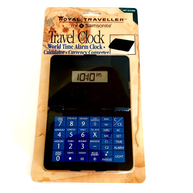 VINTAGE WORLD TIME Travel Alarm Clock Calculator Royal Traveller By