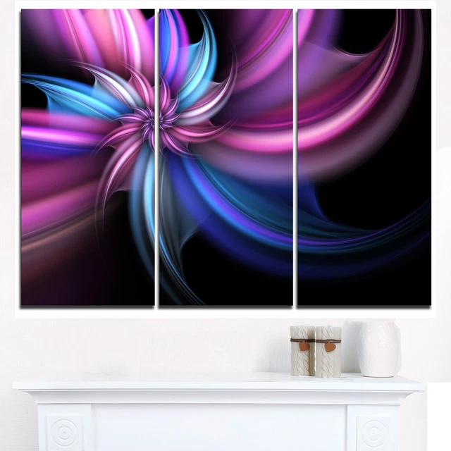 Purple and Blue Psychedelic Flower - Floral Canvas Artwork Blue 36 in. wide x 28