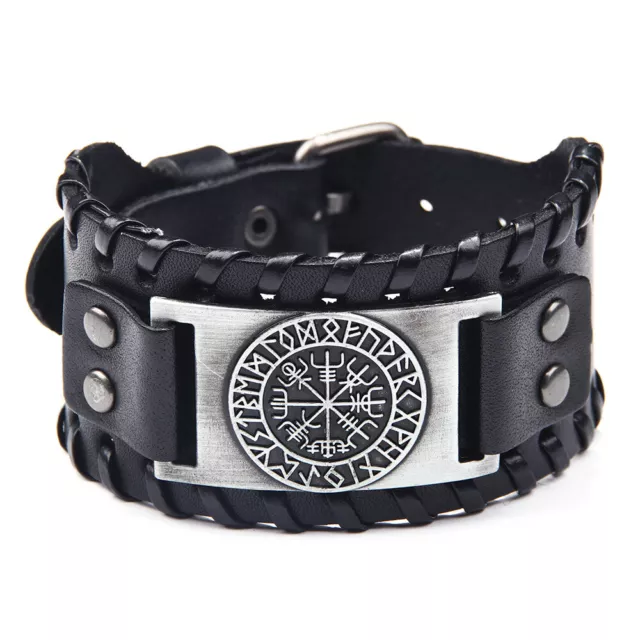 Wholesale Price! Norse Viking Vegvisir Rune Leather Cuff Wristband Bracelet Gift