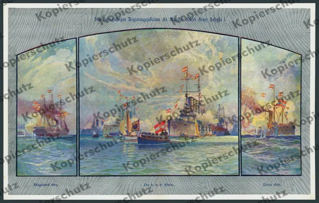 orig. Farbtafel Alex Kircher K.u.K. Marine 60. Amtsjubiläum Franz Joseph I. 1908