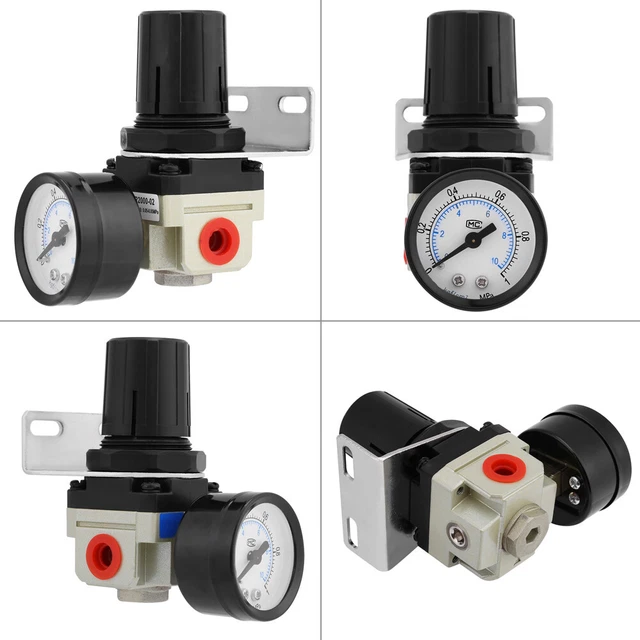 AR2000-02 G1/4 Source Gas Treatment Unit Filter Pressure Regulator W/ Gauge