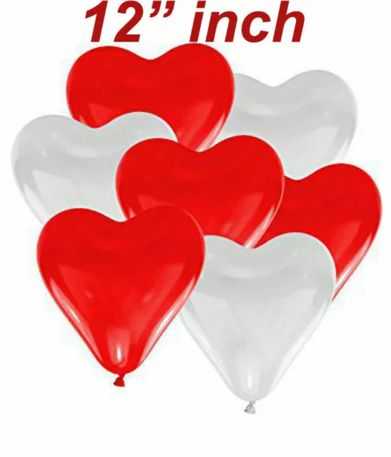 100 Rouge et Blanc Forme Coeur Amour Ballons Mariage Fête Valentin Père  Jour UK