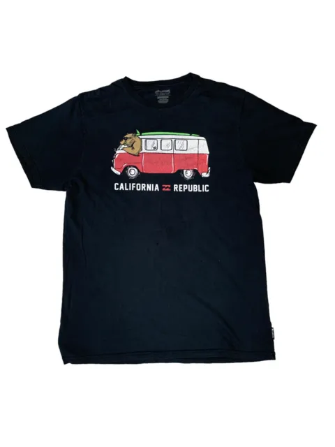 Billabong California Republic Med Black Men T-Shirt Size Tailored Fit Bear Bus