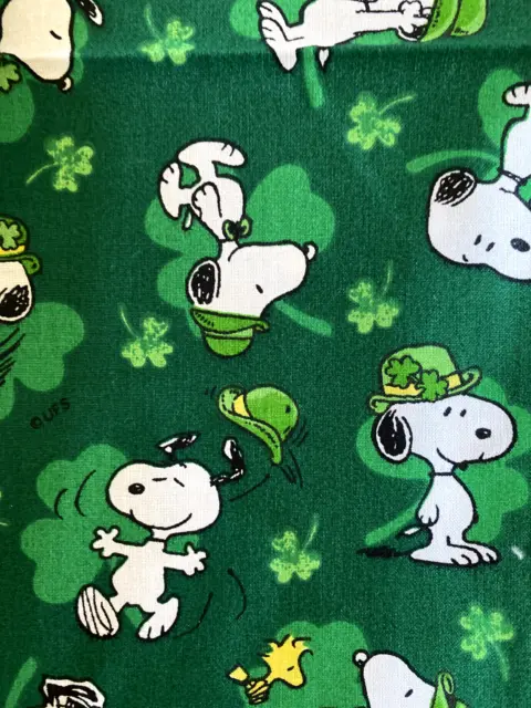 Peanuts Snoopy Shamrock green vtg Fabric 2003 Springs 1.5 yd X 44"  sold by lot