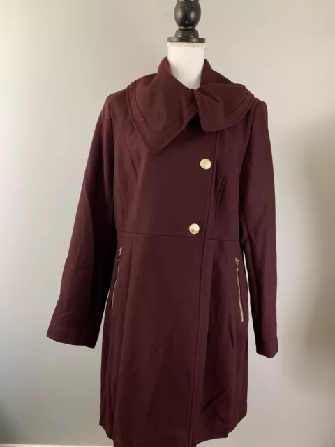 LIZ CLAIBORNE NWT $220 Mid Weight Pea Coat Wine Wool Blend Double Breasted Large