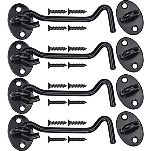 Door Latch Hook and Eye 4 Pack 4 inch Barn Door Lock Black Heavy Duty