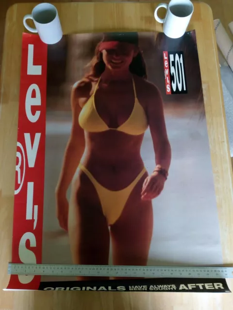 Original LEVI's 501 jeans 1990 ELE KEATS poster beach advert Sexy YELLOW BIKINI