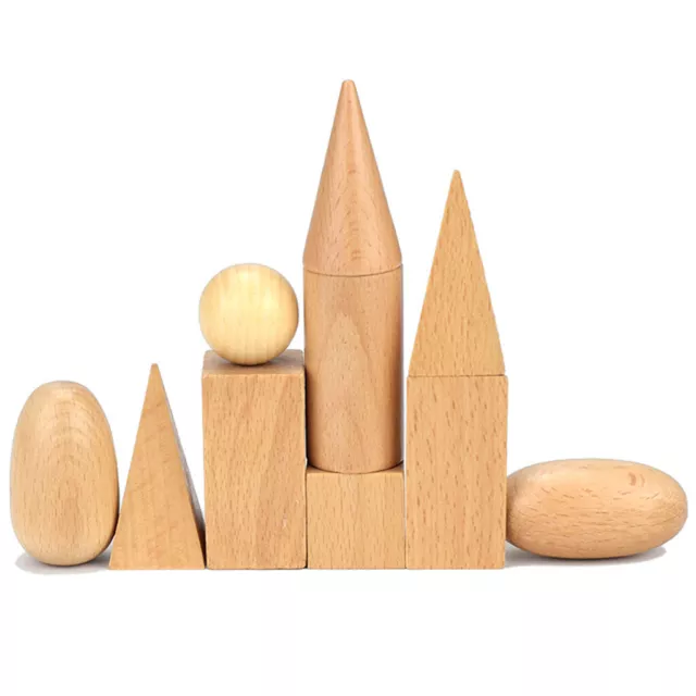 Geometric Solids Montessori Blocks - Set of 10 - Wooden 3D Shapes - Early Math