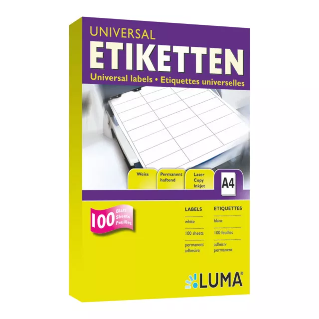 100 Blatt A4 Etiketten mit Format Wahl Luma Universal Aufkleber Weiß DPD Versand