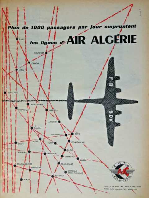 1957 Press Advertisement Algeria Airlines Over 1000 Passengers Per Day