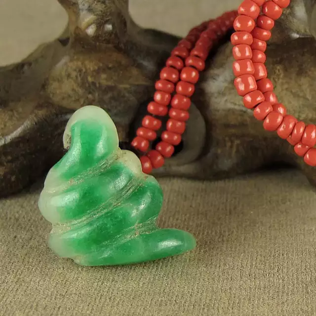 Fancy With Carved Chinese Antique Jadeite Jade Pendant Necklace