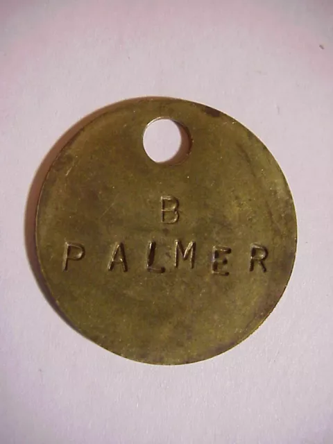 Vintage Mining  BRASS TOOL TAG from CARBONDALE COAL MINE marked B PALMER