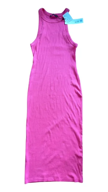 NEW ZARA Woman’s Sleeveless Slim Fit Midi Ribbed Dress Pink sz Small