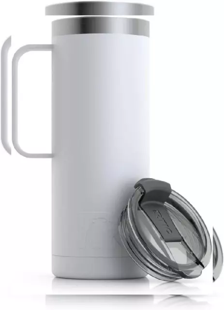 RTIC 20 oz Coffee Travel Mug with Lid and Handle, Stainless Steel White