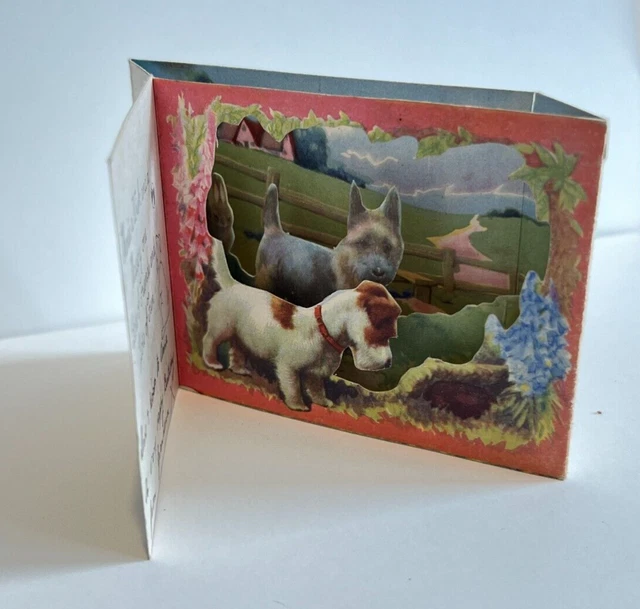 Art Deco 3d fold out Birthday Card Dogs terriers 12 x 8 cm's