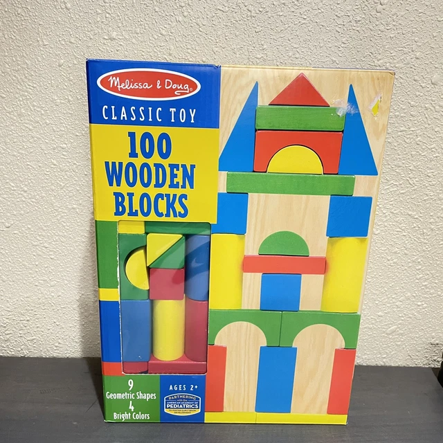 MELISSA & DOUG Wooden Building Blocks Set 100 Blocks in 4 Colors and