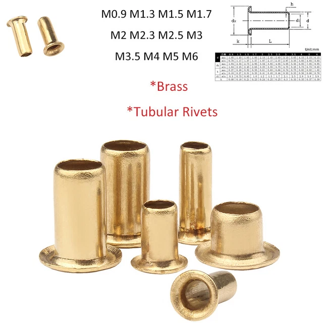 Brass Tubular Rivets Hollow Rivet Eyelet M0.9 - M6 Threadless Rivets Grommets