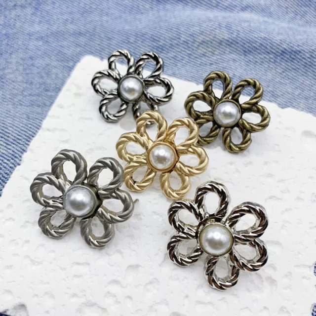 Reusable Metal Buttons Pearl Flower Snap Fastener Pants Pin Buckles For Jeans u
