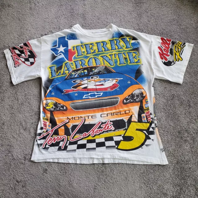 Vintage Nascar Shirt Mens XL White Kelloggs Terry Labonte All Over Print Aop