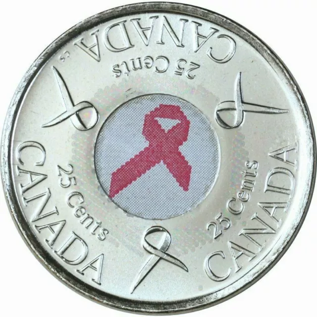 2006 P Pink Ribbon Breast Cancer CANADA 25 Cent Coin from Mint Roll UNC