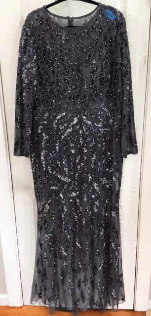 🔥Nwot Mac Duggal Beaded Long Sleeve Evening Black Gown Size 18 Stunning!