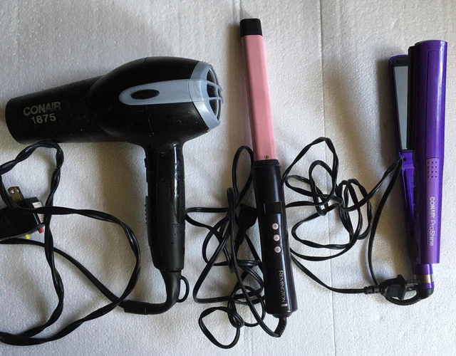 REMINGTON Ceramic Barrel Hair Curler Iron & Con Air Blow Dryer Hair Straightener