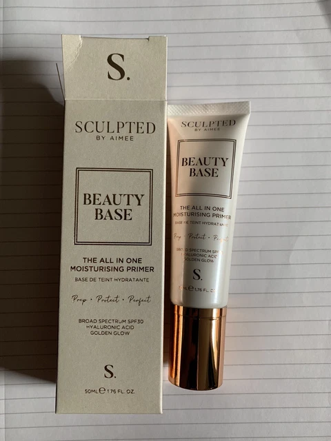 Primer scolpito da Aimee Beauty Base tutto in uno 50 ml £23 Golden Glow nuovo con scatola spf 30