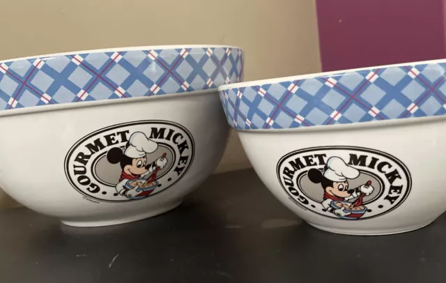 2 Disney Gourmet Mickey Treasure Craft Mixing Bowls 8.25” & 6.25”