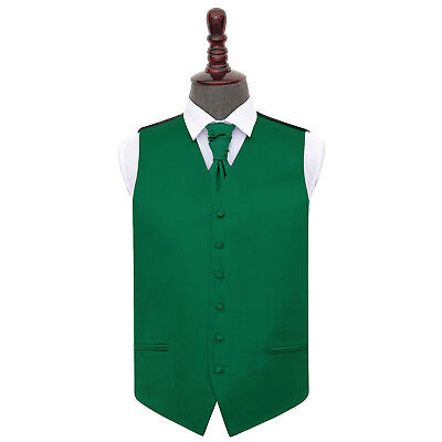 VERDE smeraldo da Uomo Gilet Cravatta Set di raso pianura solido Matrimonio Tuxedo by DQT