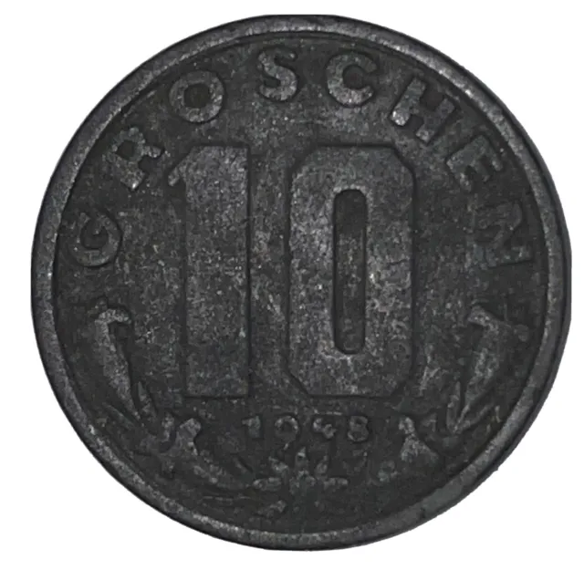 Austria 10 Groschen 1948 Coin Austrian Coat Arms Eagle Shield Escutcheon KM 2874