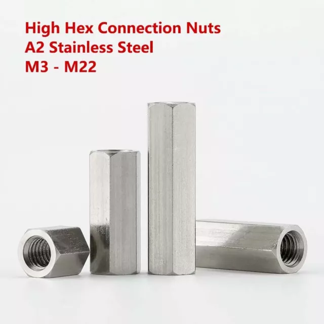 A2 Stainless Steel High Hex Connection Nuts Hex Connector Rod Rod Stud Long Nut