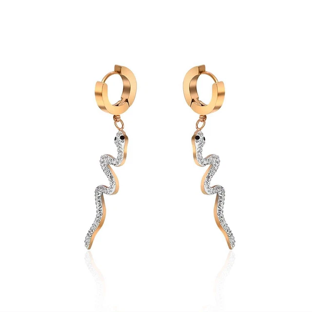 Hoops Earrings Snake Pendant Rose Gold Animal Reptil Lover