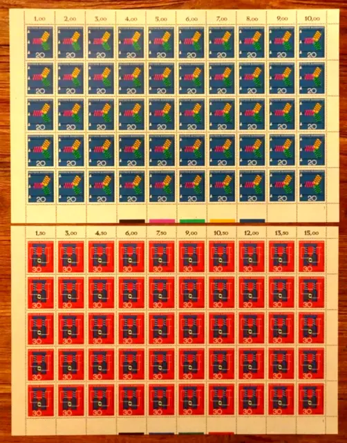 50 x Bund Nr. 521 - 522 Bogen - Satz postfrisch Formnummer FN 1 BRD 1966 Technik