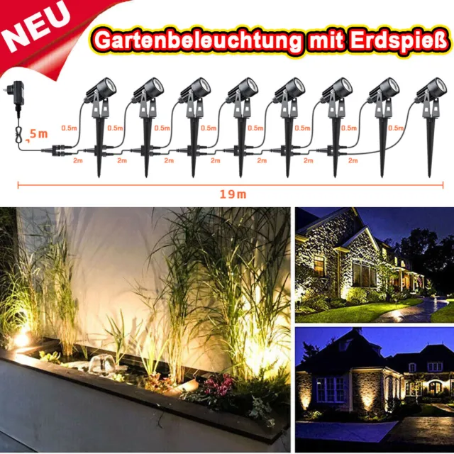 4/6/8 stk Gartenleuchte mit Erdspieß,IP65 Wasserdicht LED Gartenstrahler Stecker