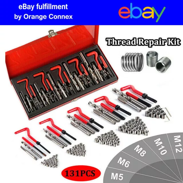 131 PCS Thread Repair Kit, HSS Drill Helicoil Repair Kit Metric M5 M6 M8 M10 M12