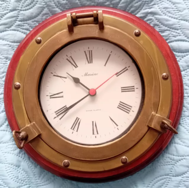 Vintage Ship Porthole Clock on wood base surround Nautical Wall Clock