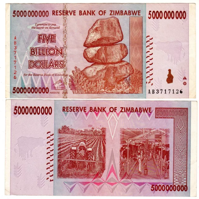 Zimbabwe Billet 5 BILLION ( MILLIARD ) 5000000000 DOLLARS 2008 P84  BON ETAT